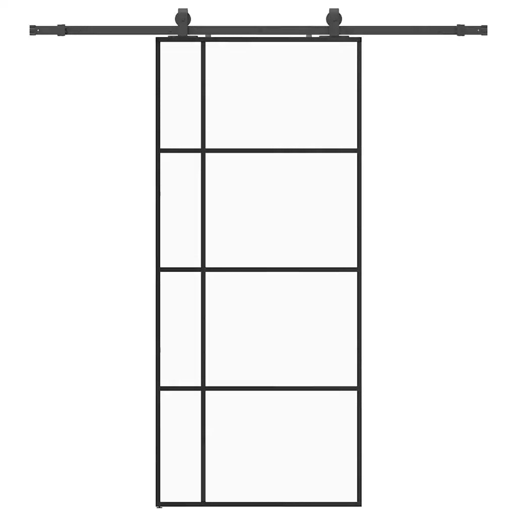 Porta Scorrevole con Ferramenta Nera 90x205 cm in Vetro ESG