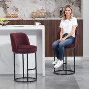 Sgabello da bar in lino con schienale ergonomico e poggiapiedi, struttura in metallo, rosso vino 46,5 × 49,5 × 88,5 cm