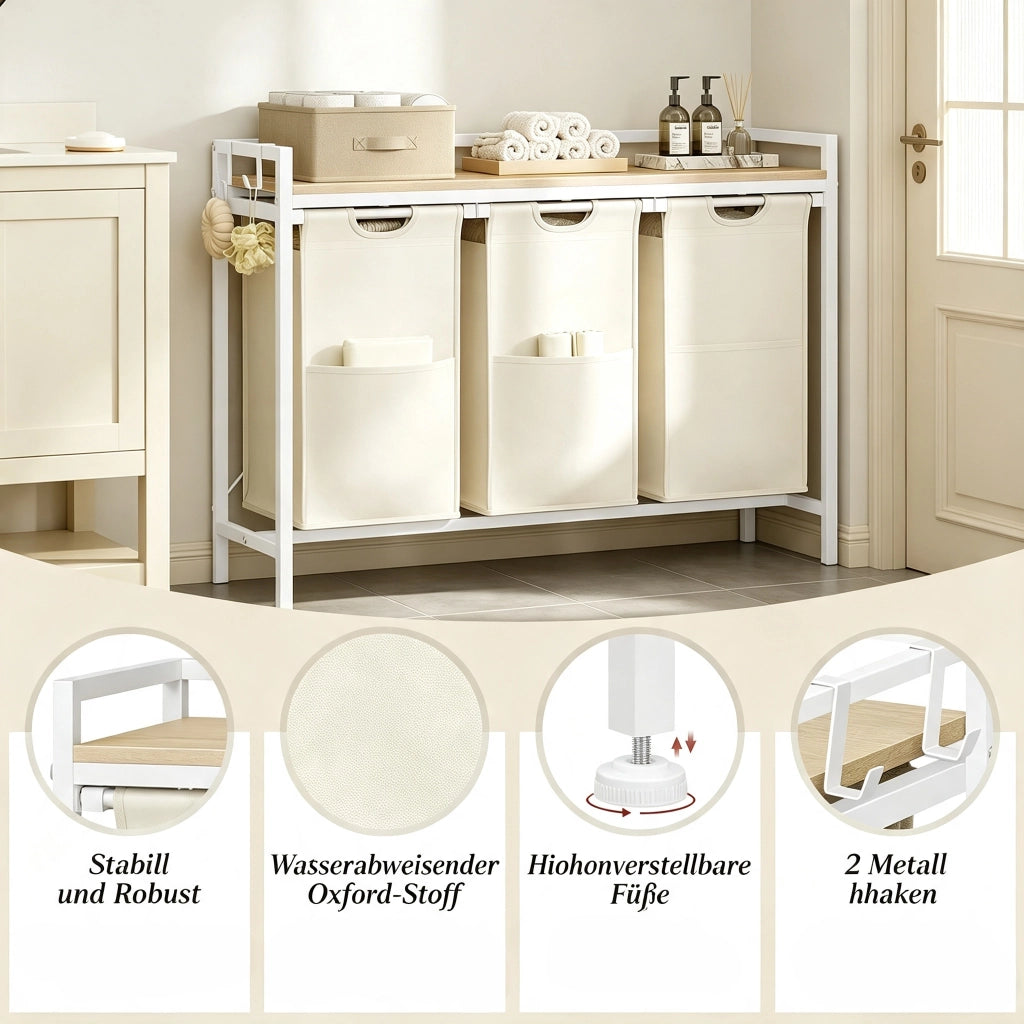 CESTO PORTABIANCHERIA 3 scomparti 96x30x71 cm Bianco/Quercia chiara