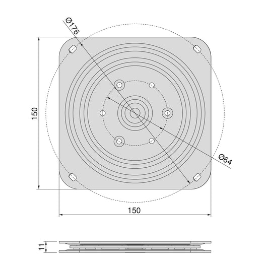 Piattaforma Girevole con Cuscinetti a Sfera 150x150 mm in Acciaio Emuca Zincato