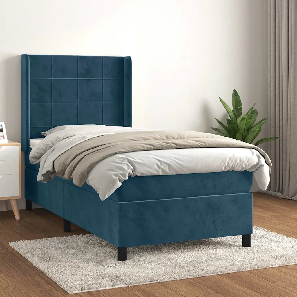 Letto singolo | Letto per adulti | Giroletto a Molle con Materasso Blu Scuro 80x200 cm in Velluto