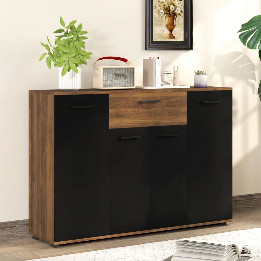 Credenza con 4 ante, cassetti e ripiani regolabili ¨C zephmum ¨C marrone e nero 120x35x85