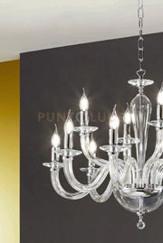 LAMPADARIO RAVEL 8 LUCI ATTACCO E14 CRISTALLO E CROMO D.82CM