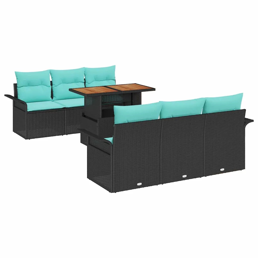 Set Divano da Giardino con cuscino 7 pcs Nero e Blu polyrattan 3349283