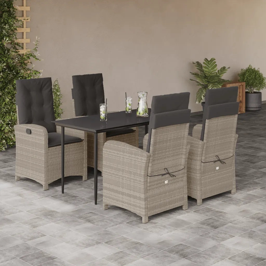 Set Pranzo da Giardino 5pz con Cuscini Grigio Chiaro Polyrattan 3212413