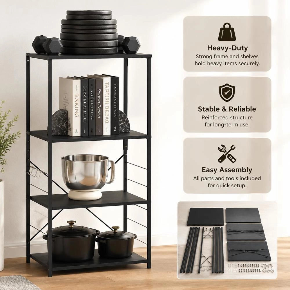 Microwave Shelf, Black, 60x39.6x123 Cm, Wood-based Material