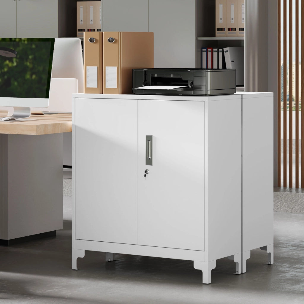 Armadietto Portadocumenti 80x35x91 cm con 2 Ante e Chiavi in Metallo Bianco