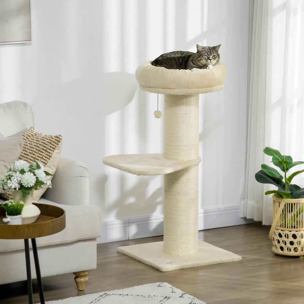 Albero tiragraffi per gatti con due piattaforme, cesto, sisale e giochi ¨C zephmum ¨C beige