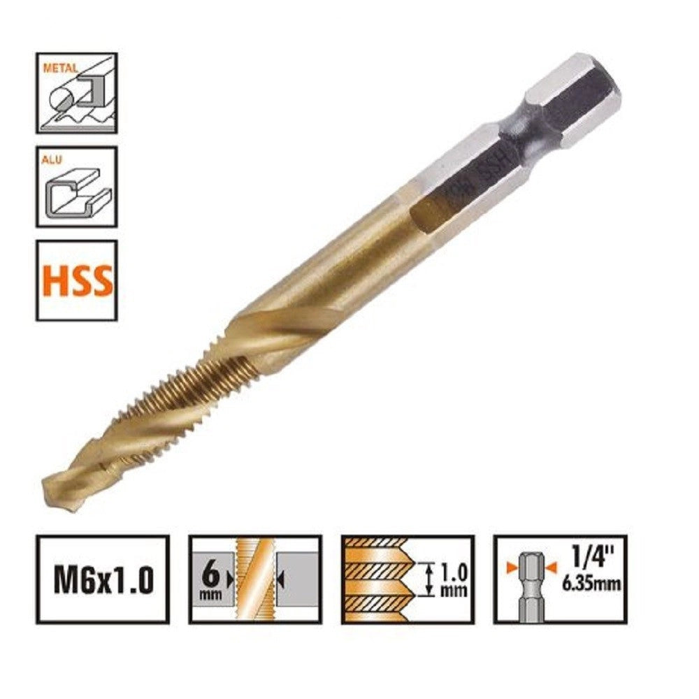 Trade Shop - Punta Per Trapano M6x1.0 Mm In Titanio Hss Con Filettatura Metrica Metallo 57212 -