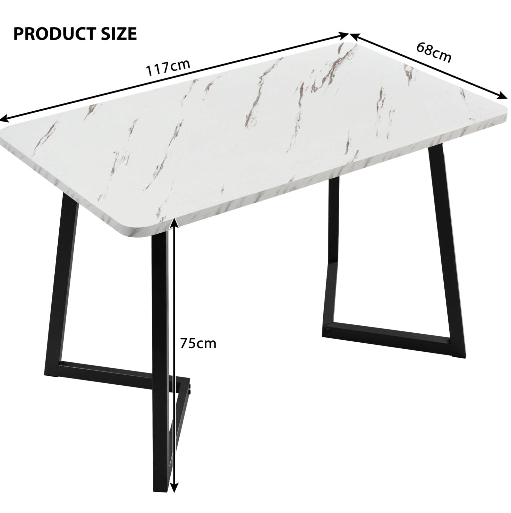 Tavolo da pranzo rettangolare 117x68 cm in MDF con effetto marmo; bianco e nero