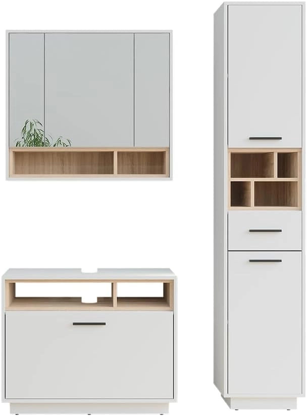 Set di mobili da bagno Beatrice, Grigio/antracite, 80 cm, composto da mobile sottolavabo, specchiera e colonna alta