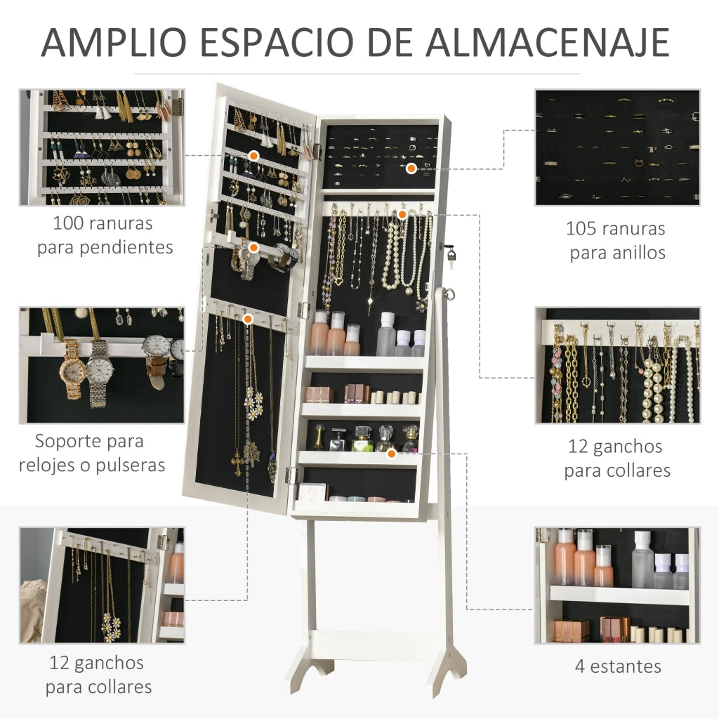 Specchio con cassetti e ganci ¨C zephmum ¨C bianco 46x36,5x151,5 cm