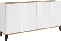 Credenza 4 Ante 160x40x82 cm Sunrise Bianco Lucido e Acero Pereira