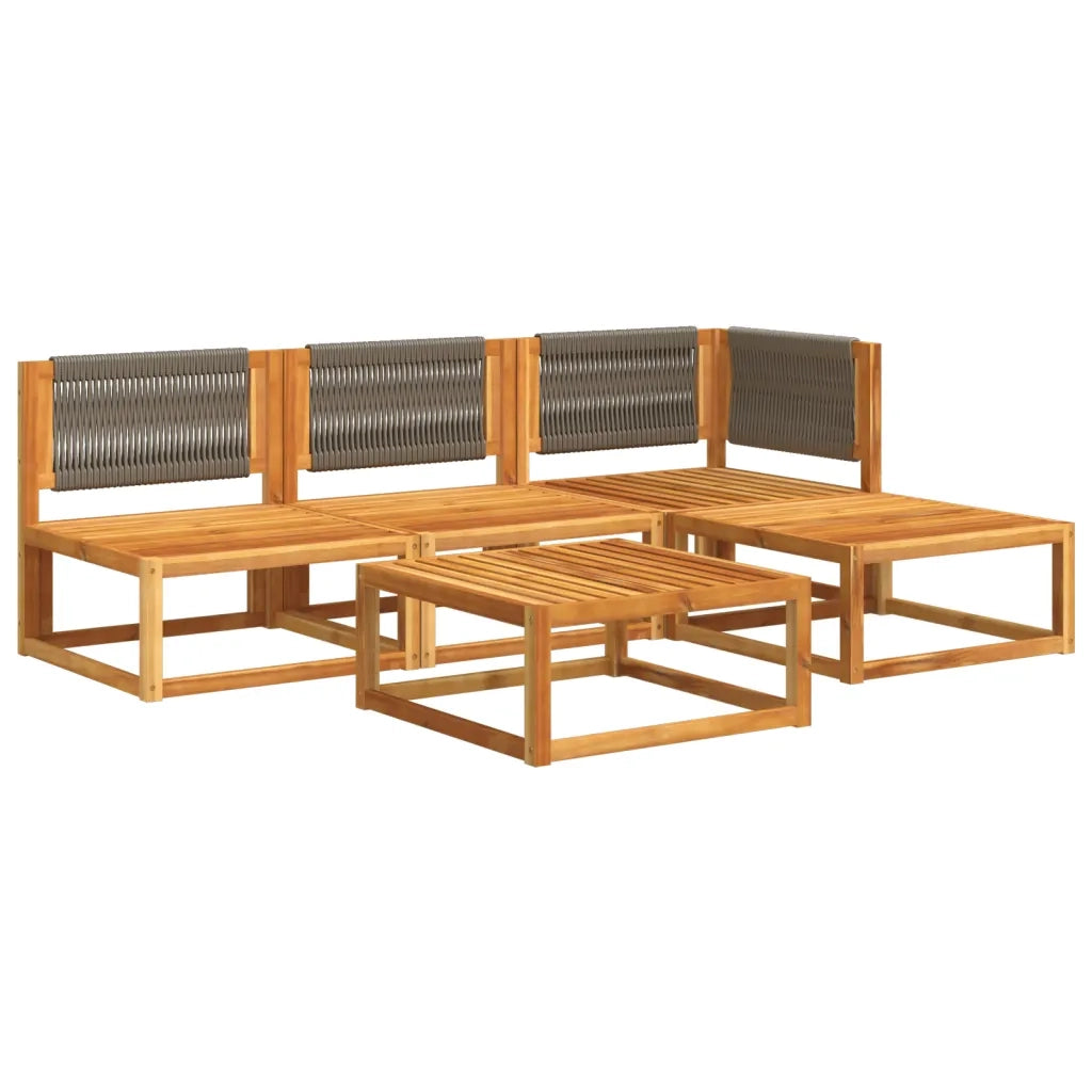 Set di divani da giardino 5 pezzi con cuscini in legno di acacia e corda 3278825