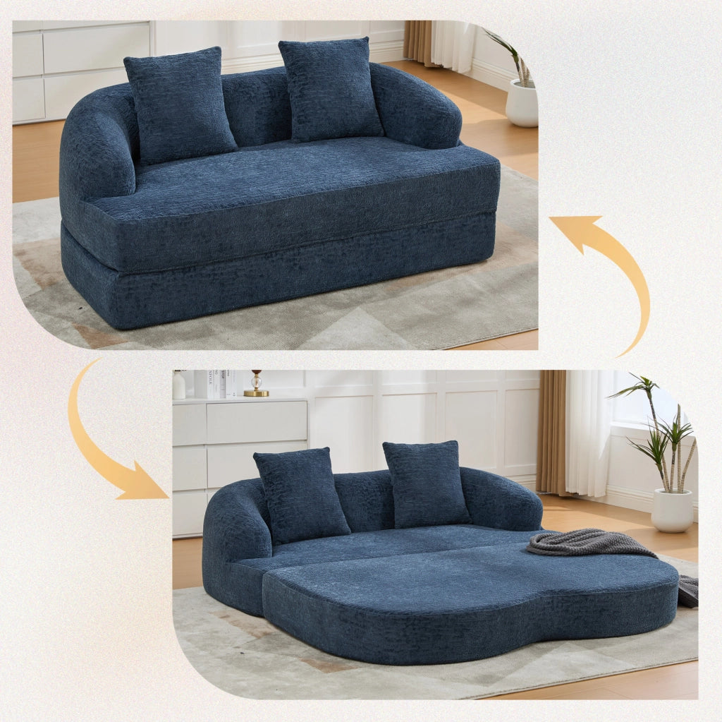 Divano letto 2 posti pieghevole in ciniglia; 157 x 84 x 65 cm; blu navy
