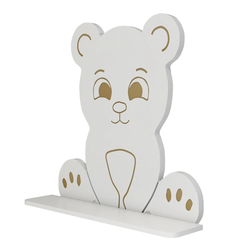 Scaffale dal design senza tempo per soggiorno/camera da letto mobiletto portaoggetti da parete per bambini a forma di orso 50 x 46 x 11 cm bianco 03_0011257