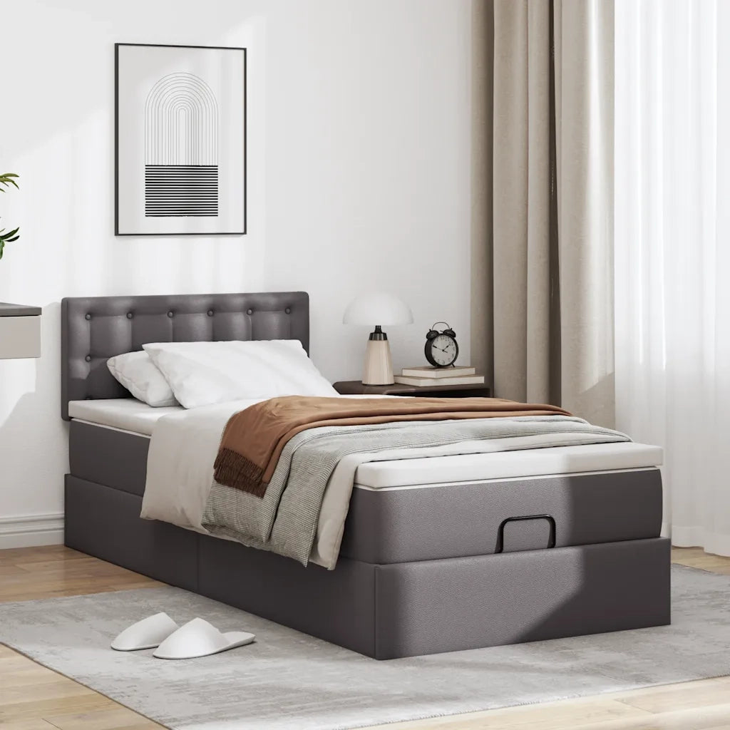 Letto Pouf con Materasso Grigio 100x200 cm Similpelle