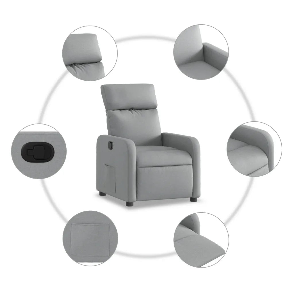 Divano Sedia-Poltrona Reclinabile in Tessuto Grigio Chiaro 246224