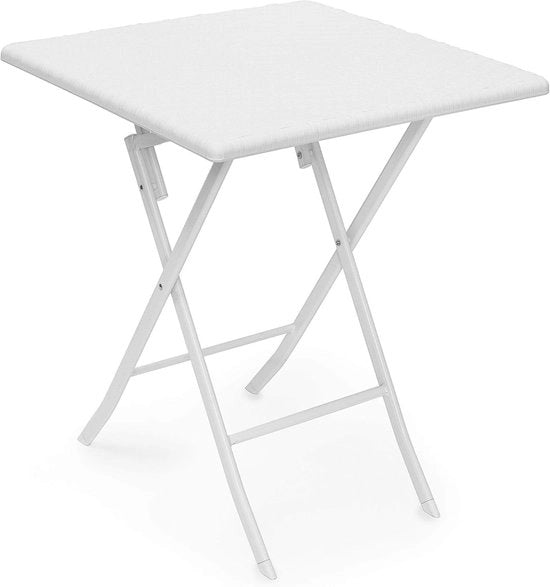 Tavolo pieghevole quadrato - 74 x 615 x 615 cm - per campeggio e terrazza - bianco - stile rattan