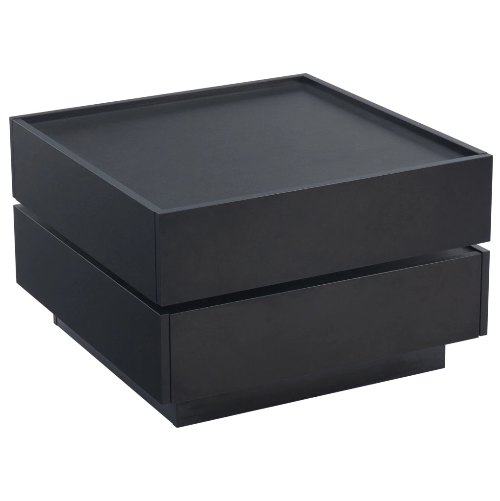 Tavolino nero 60x60x38 cm girevole a 360° con 2 cassetti e vano