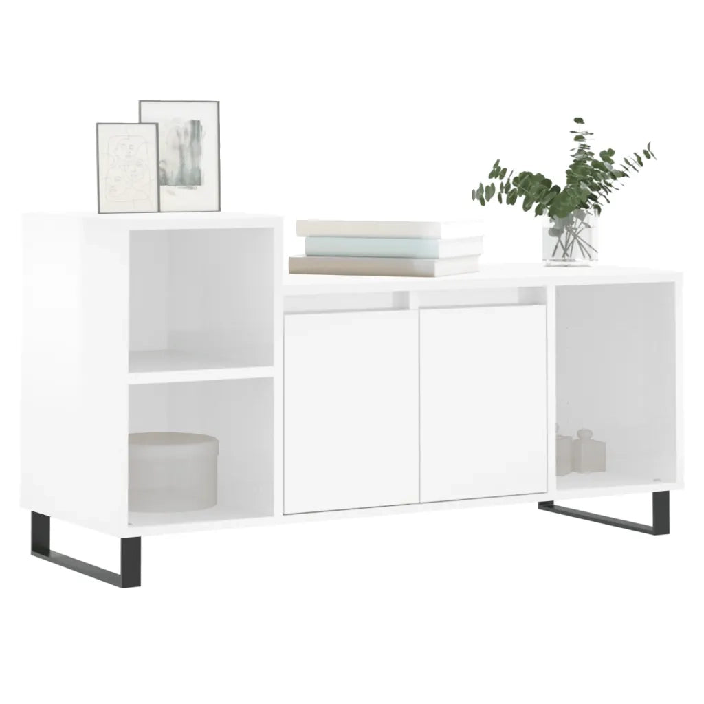 Mobile Porta TV-Mobile per TV-Credenza TV Bianco Lucido 100x35x55 cm in Legno Multistrato 800756
