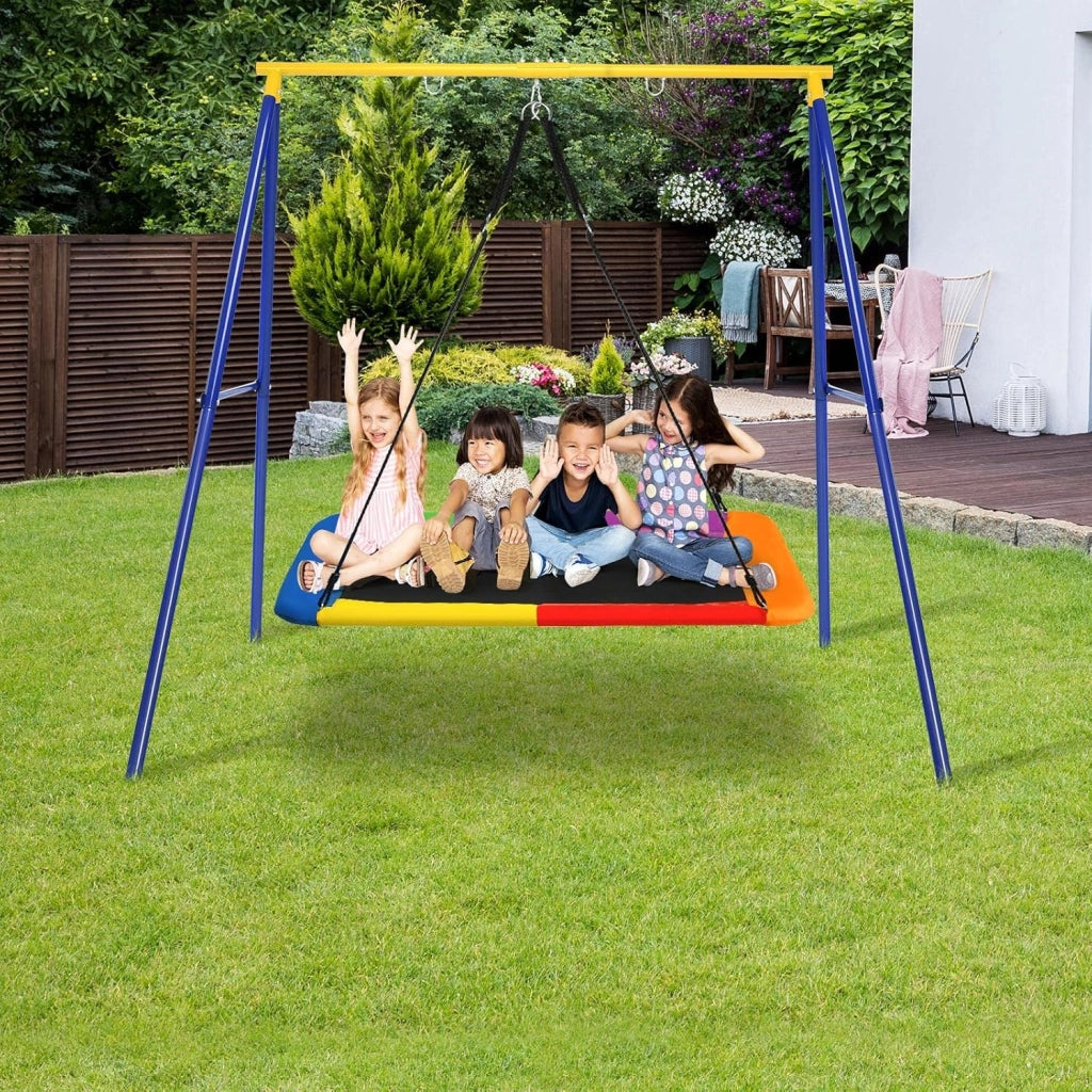 Struttura per altalena singola, resistente alle intemperie, per altalena per bambini, struttura a dondolo da giardino, portata fino a 150 kg, colore giallo e blu