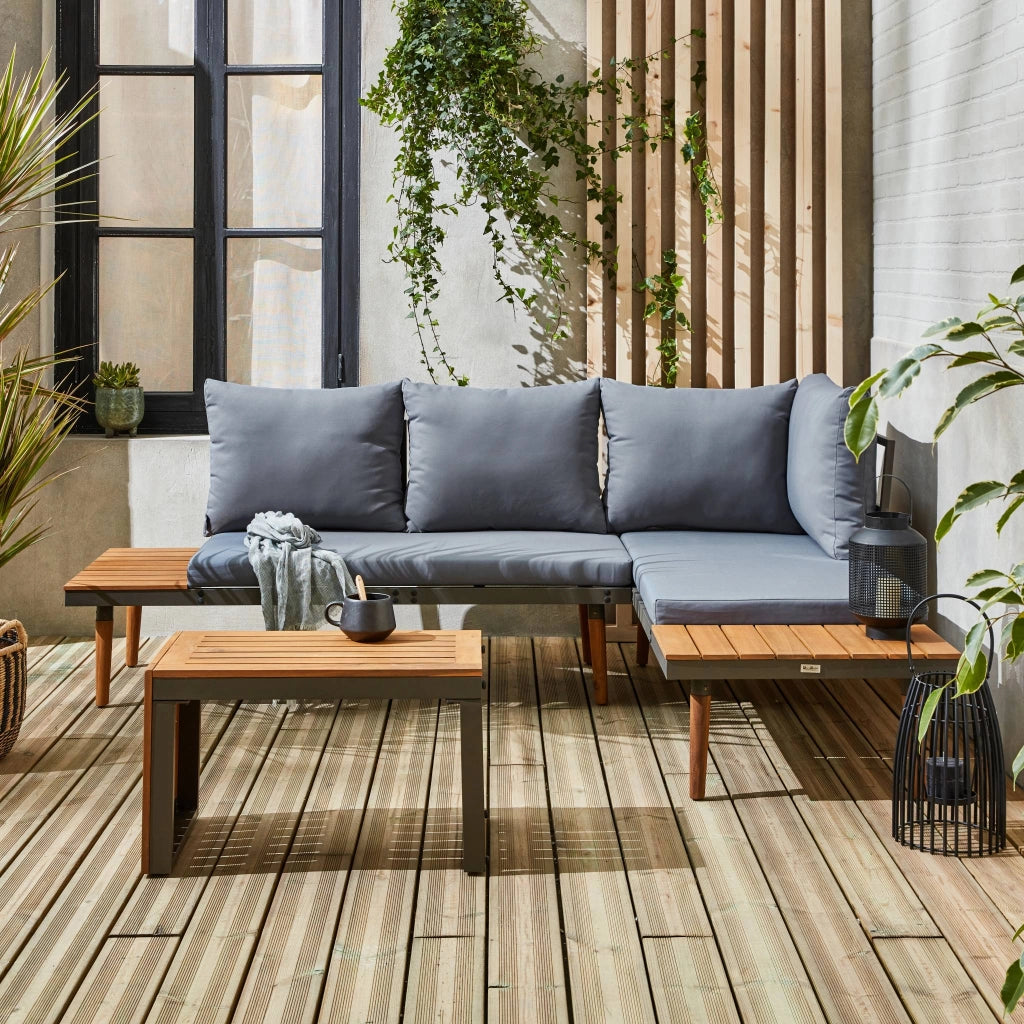 Salotto da giardino in alluminio e acacia,  4 posti, antracite
