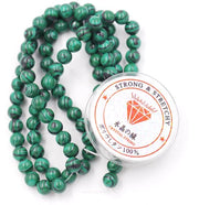 Kralen con corda per la creazione di accessori in DIY Pietre di energia per bracciale curativo 8 mm = 96 pezzi e 1 rullo di corda Malachite sintetico 8 mm