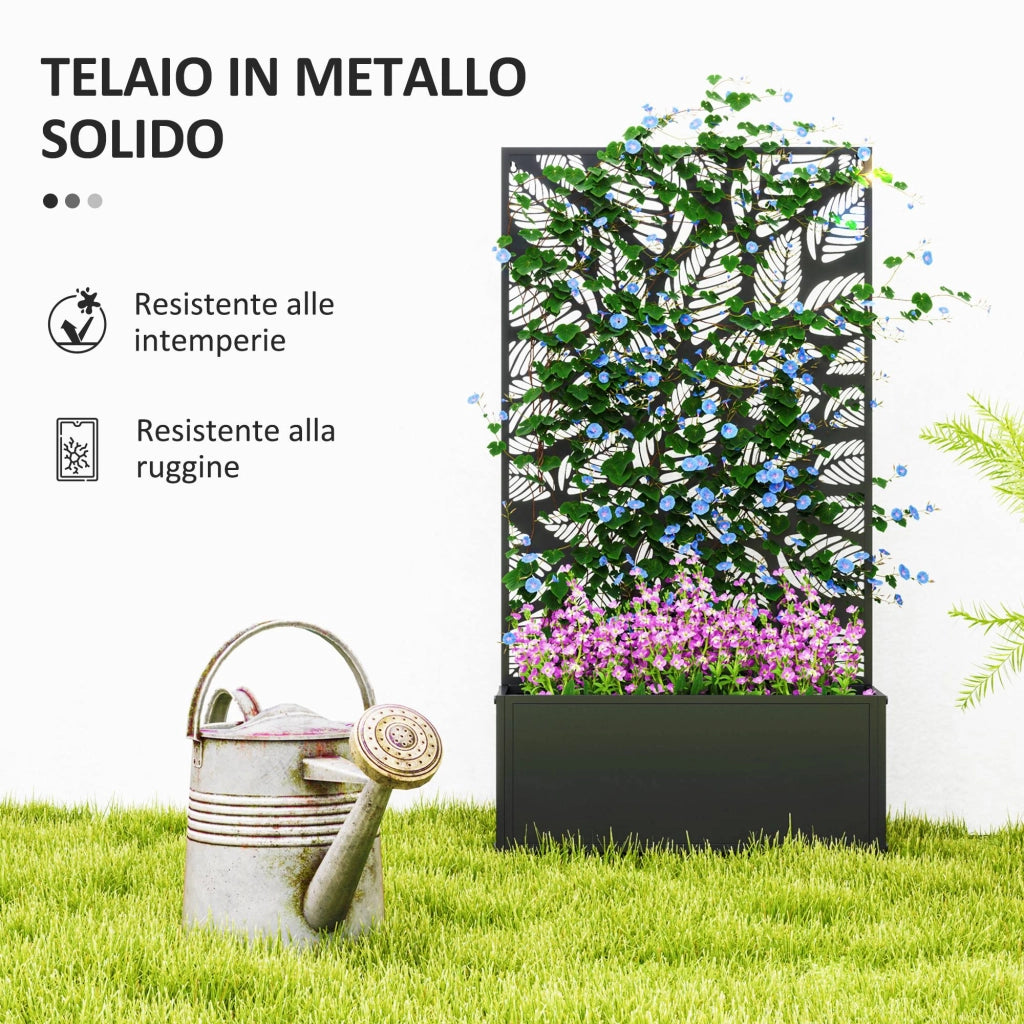 Fioriera Rettangolare con Traliccio Decorativo per Piante Rampicanti 61x23x113 cm da Terra e Parete Nero
