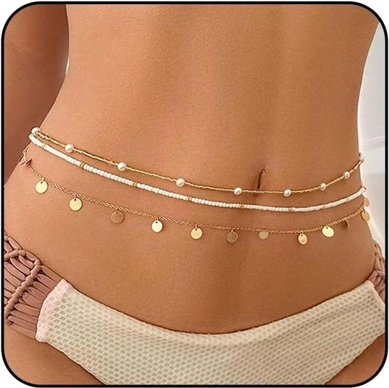 Colli di perle bohemien - Cintura di paillette dorata - Tre pezzi di cintura a perle per corsetto - Cintura estiva per il mare - Accessori di gioielli per donne