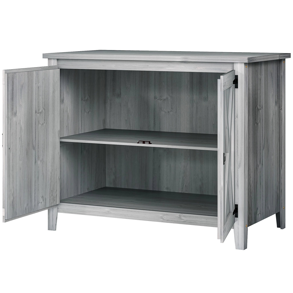 Armadio da giardino in legno con ripiani e doppie ante ¨C zephmum ¨C 110x60x88.5 cm grigio chiaro