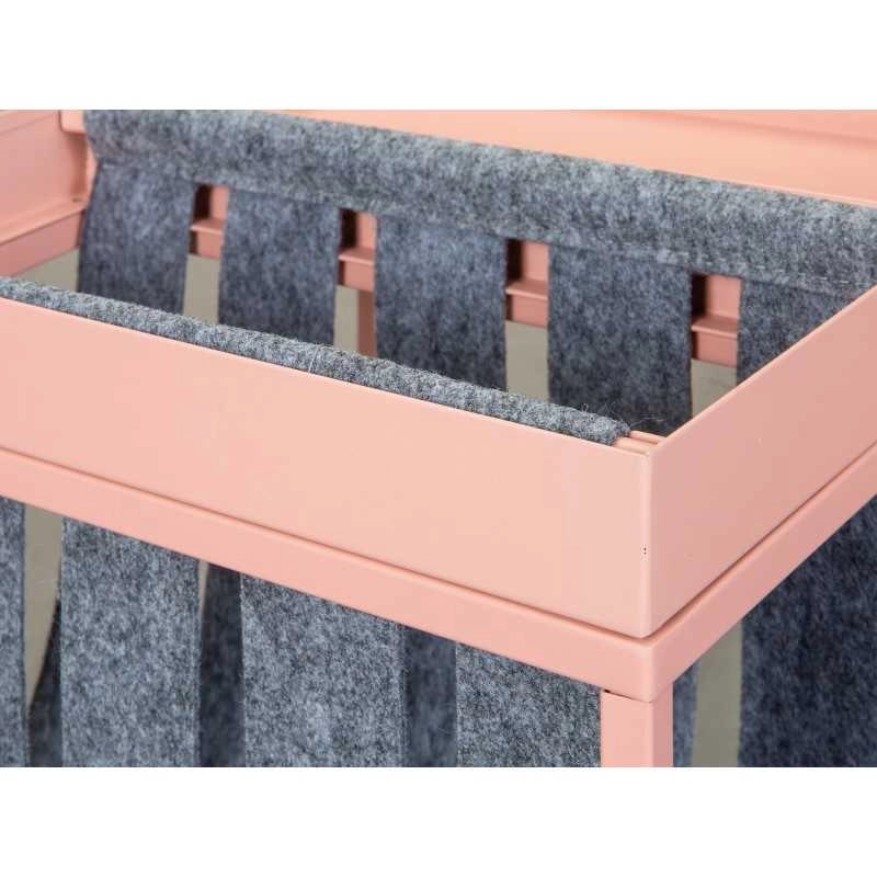 Tavolino Inter Link 35x35x40cm in metallo verniciato rosa/grigio con porta riviste in lana cotta