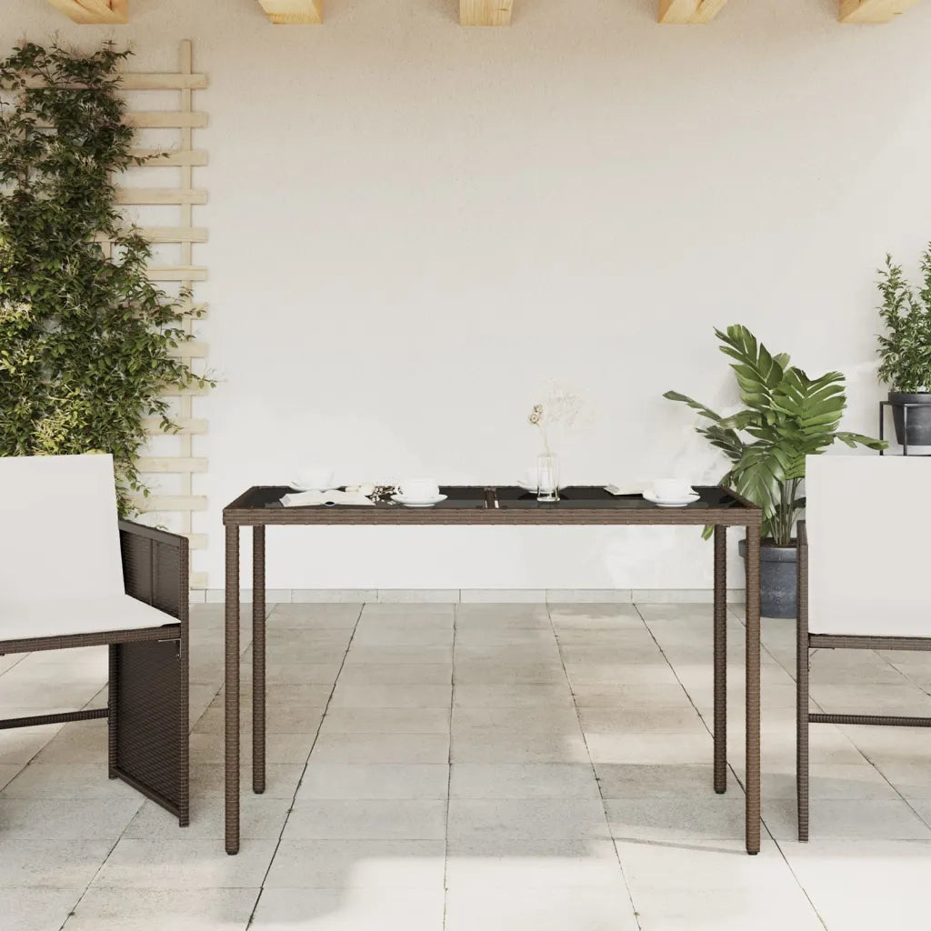 Tavolo Giardino con Piano Vetro Marrone 115x54x74 cm Polyrattan 365074