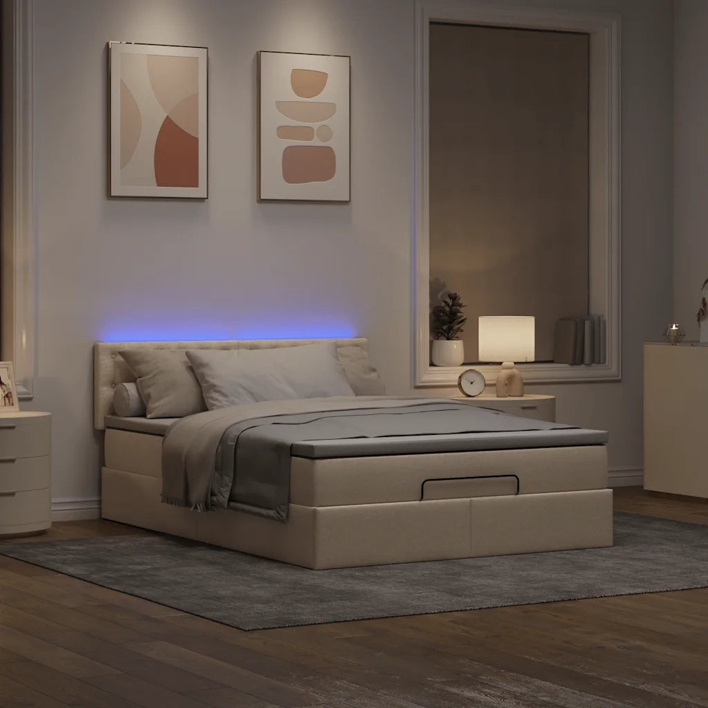 vidaXL Pouf Letto con Materasso e LED Crema 140x200 cm in Tessuto