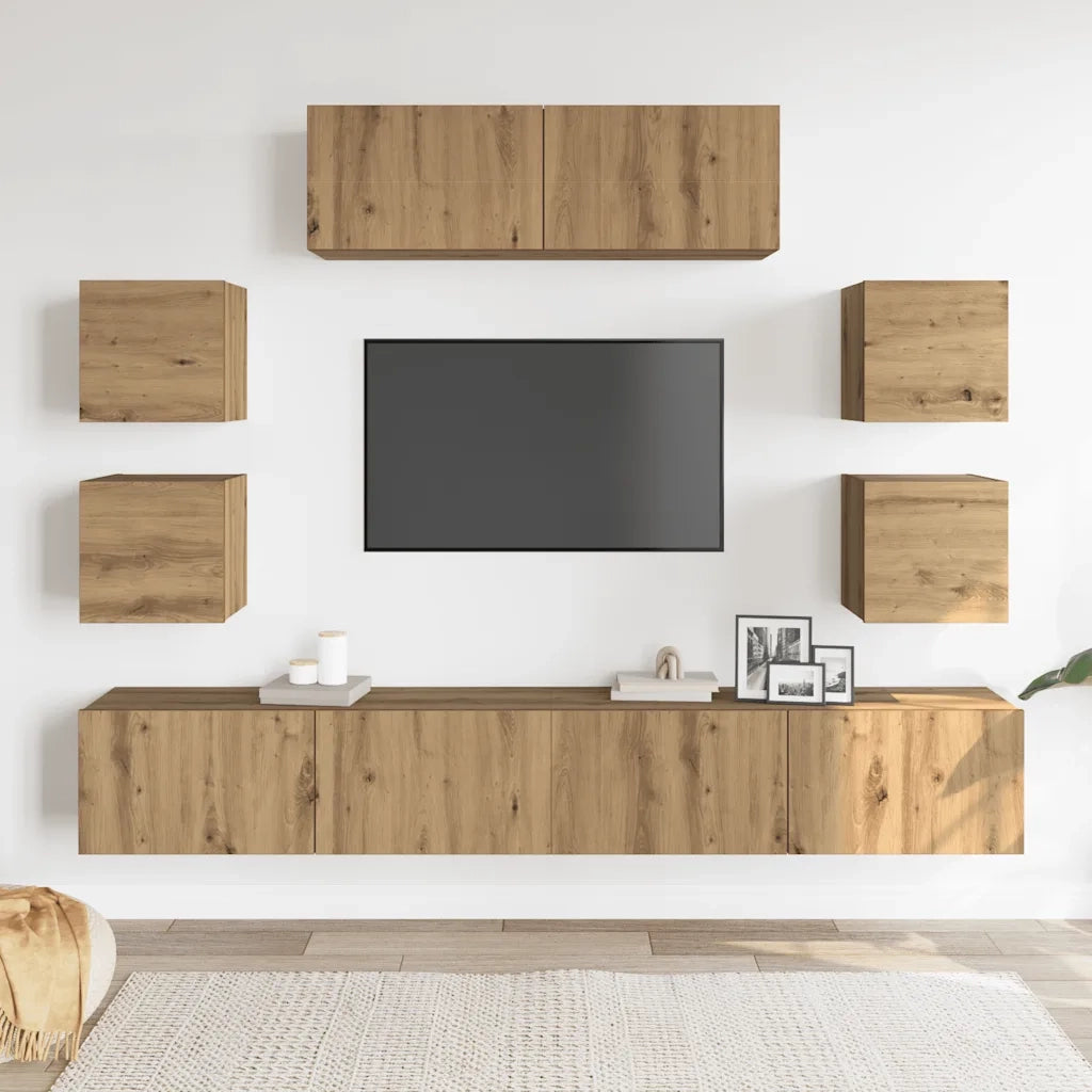 Set Mobile TV 7 pz Montato a Parete Rovere in Legno Multistrato 3329016