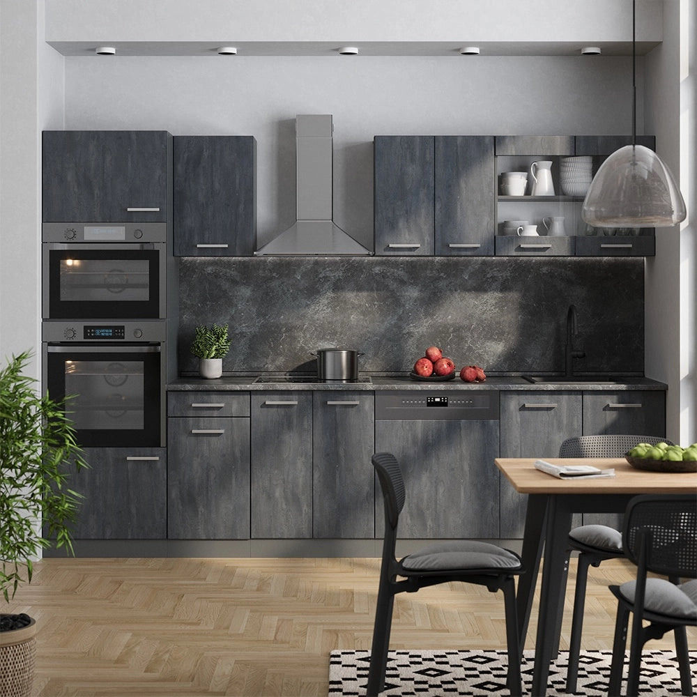Cucina componibile R-Line Calce nera/Antracite 300 cm PL Marmo Vicco