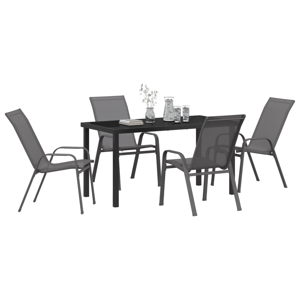 Set Tavolo da Giardino  5 Pezzi Grigio Textilene e Acciaio