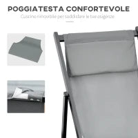 Set 2 Sedie Poltrona Sdraio da Esterni, Pieghevoli e Reclinabili, in Alluminio, 96.5x58x91.5 cm, Grigio Scuro