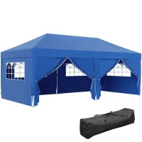 Gazebo da Giardino Pieghevole 3 x 6 m con 6 Pareti Laterali, Sacca per Trasporto Inclusa, Blu
