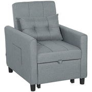 Divano Letto Pieghevole Convertibile 69x82x85 cm con Schienale Regolabile e Cuscino in Tessuto Effetto Lino Grigio