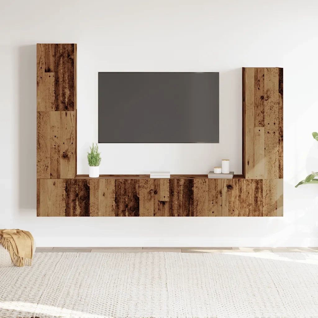 Set Mobile TV 4 pz | Armadietto TV | Mobile Porta TV Montato a Parete Legno Antico in Truciolato