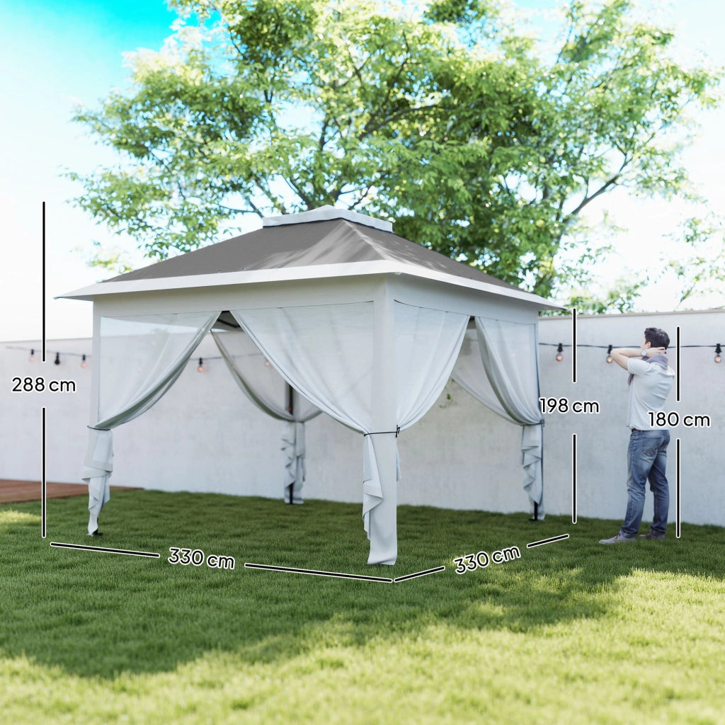 Gazebo da Esterno ¨C zephmum ¨C Grigio, Metallo, Tessuto Oxford, 3.3x3.3x2.8 m