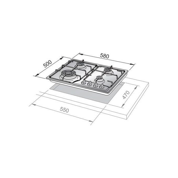 De’Longhi FFN 46 ASV piano cottura Nero Da incasso 58 cm Gas 4 Fornello(i)