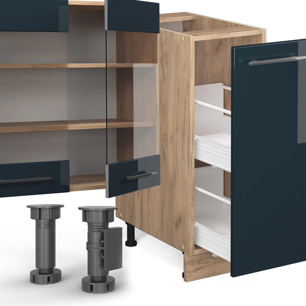 Cucina componibile Fame-Line Blu scuro lucido/Rovere dorato 280 cm, PL Marmo Vicco