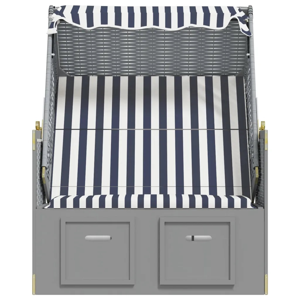 Strandkorb con Tettoia Polyrattan e Legno Massello Blu e Bianco 318651