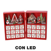Calendario dell'Avvento in Legno con Led rosso cm 36x6xh24