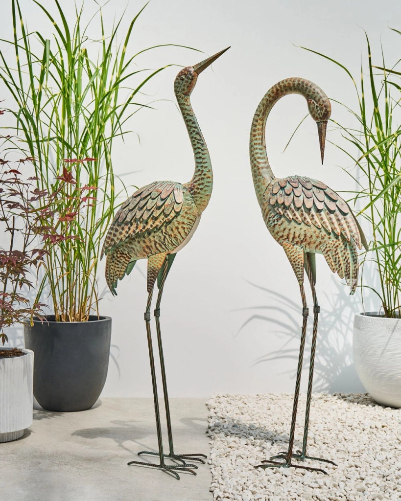 Statuetta decorativa in ferro a forma di gru da giardino marrone Decorazione per interni ed esterni