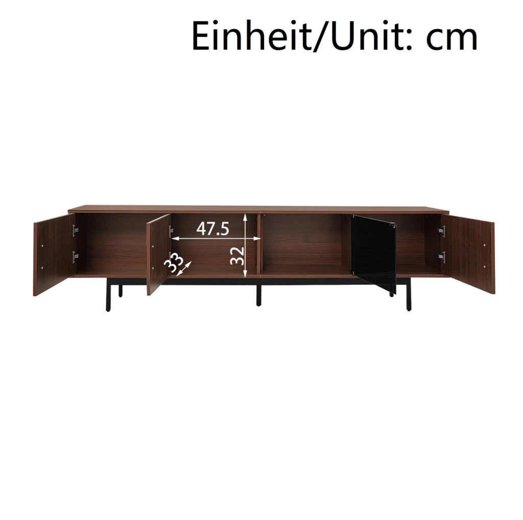Mobile TV 200 cm con ante e illuminazione LED; MDF e pannello truciolare; marrone noce e nero
