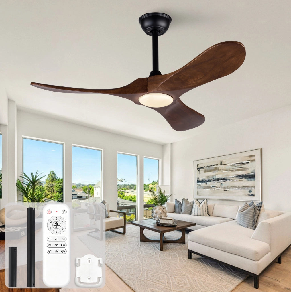 Ventilatore da soffitto 42 pollici con luce LED dimmerabile; motore DC silenzioso; nero e noce scuro