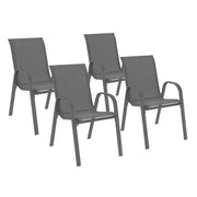 IDMarket - Set di 4 sedie impilabili in metallo e textilene grigio antracite LYMA